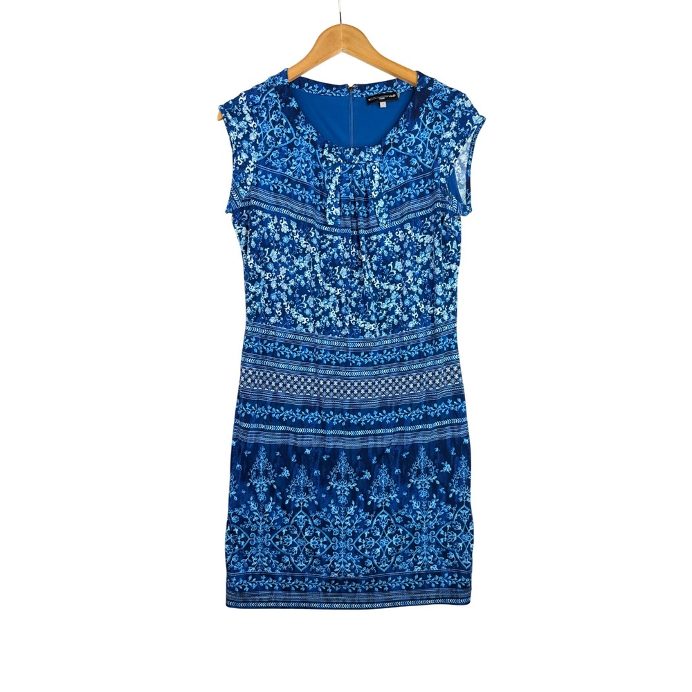 Karl Lagerfeld Geometric/Floral Print Bow DetailShift Dress size 6 Blue